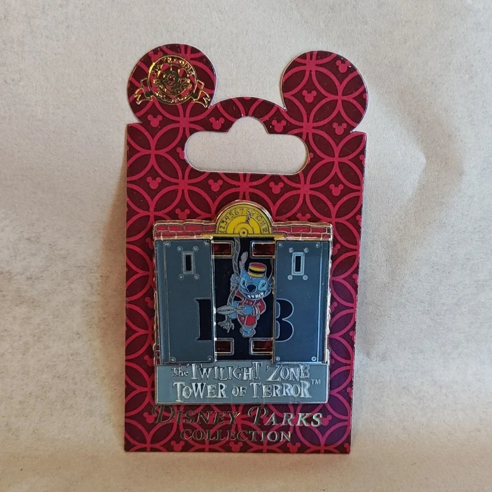 Disney Stitch Tower of Terror Slider Pin Trading Grey Red Bellhop Enamel